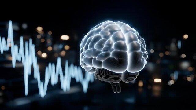 Deep learning neural network interpreting complex human feelings and projecting holographic emotional graphs, symbolizing intelligent emotional AI and high-tech cognitive computing. cinematic color