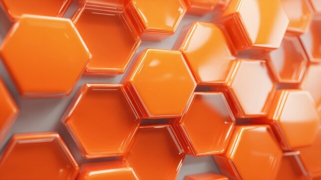 Bright orange hexagons are arranged closely together on a sleek surface, creating a striking geometric pattern that enhances the visual appeal of the setting.