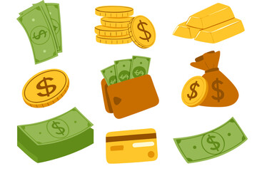 Hand Drawn Finance And Money Collection. A collection of 9 hand drawn icons featuring dollar bills