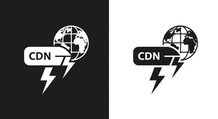 Technology CDN Vector Icon with Global Network and Lightning Bolt Speed Symbol