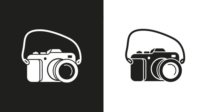 Minimalist Camera Icon Vector Set in Black and White for Photography Branding