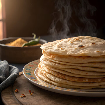 freshly made rotis stacked on plate