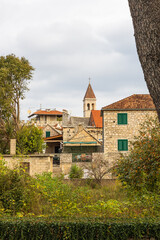 Traditional Stone Village With Church Tower Against a Clear Blue Sky, Grohote, Solta