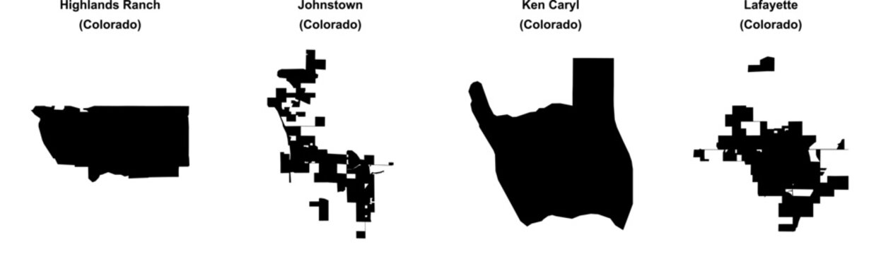Highlands Ranch, Johnstown, Ken Caryl, Lafayette outline maps