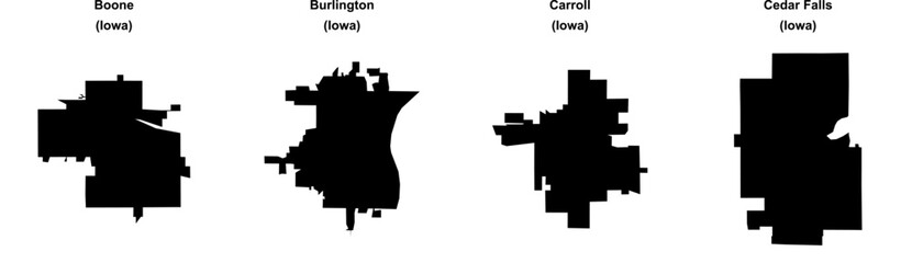 Obraz premium Boone, Burlington, Carroll, Cedar Falls outline maps