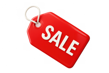 Red price tag with sale text, symbolizing discount, promotion, and special offer campaigns