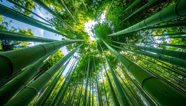 Tall bamboo stalks sway in the wind, creating a sense of movement, wallpaper