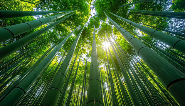 Tall bamboo stalks sway in the wind, creating a sense of movement, wallpaper