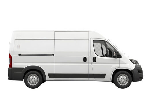 White Cargo Panel Van Side View Mockup – Isolated on Transparent Background PNG for Commercial Branding

