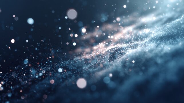 Mesmerizing cosmic dust particles swirl in ethereal blue and pink nebulae, creating a breathtaking, magical, and glowing celestial backdrop for scientific discovery.