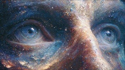 Witness the cosmos reflected in human eyes, a breathtaking fusion of consciousness and the universe's vast wonder.