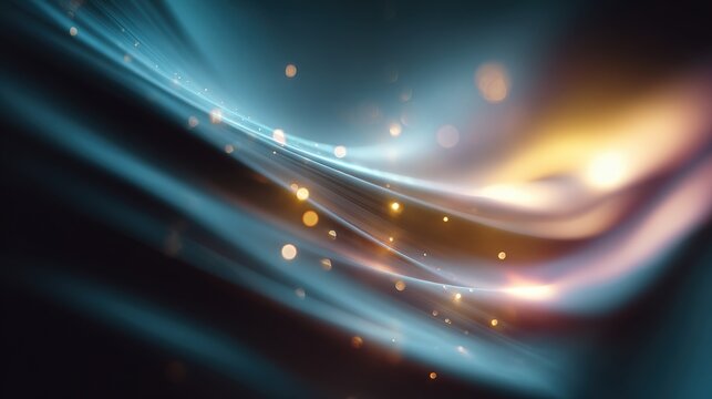 Experience the dynamic flow of ethereal light trails and glowing bokeh, creating a mesmerizing abstract backdrop for modern design and innovation.
