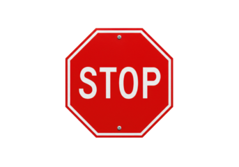 Isolated octagon-shaped red stop sign for traffic safety in a transportation context