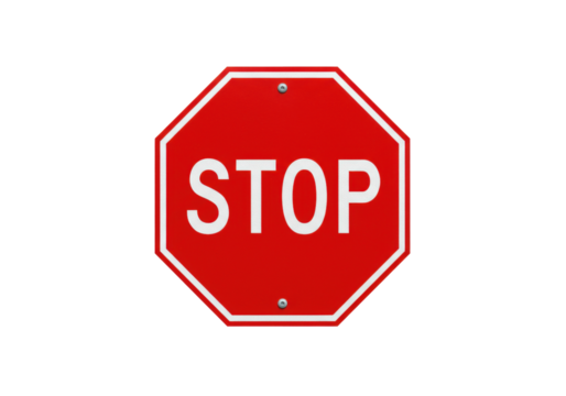 Isolated octagon-shaped red stop sign for traffic safety in a transportation context
