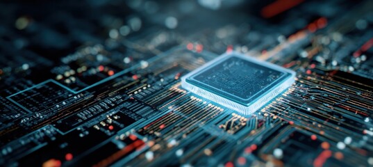 Close-up of a modern computer processor on a circuit board.