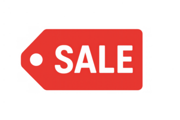 Red sale tag icon representing discount, special offers, and promotional marketing for consumer shopping events
