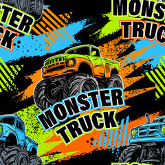 Abstract seamless grunge pattern for boy. Grunge style Monster Truck  trace of tire on white background.  Extreme style © artlavi_design