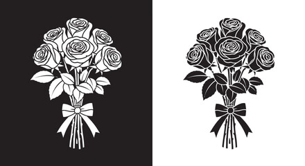 Vintage Rose Bouquet Vector Illustration in a Classic Black and White Style