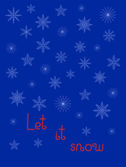 Winter holiday celebration template Let it snow for greeting card, poster, banner, invitation, tree of snowflakes, night sky on snowy winter night background season's greeting festive simple decor