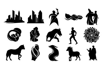 Abstract geometric shapes silhouette with vibrant color accents