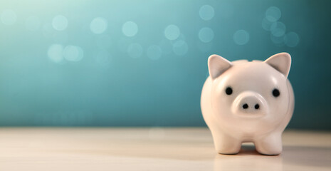 Piggy bank with bokeh background. Saving money concept