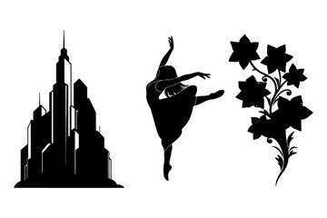 Abstract geometric pattern with vibrant color blocks and silhouette elements