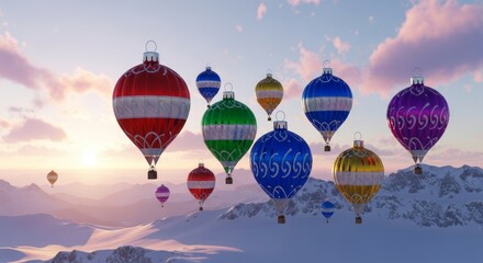 Obraz premium Hot Air Balloons Shaped Like Christmas Ornaments