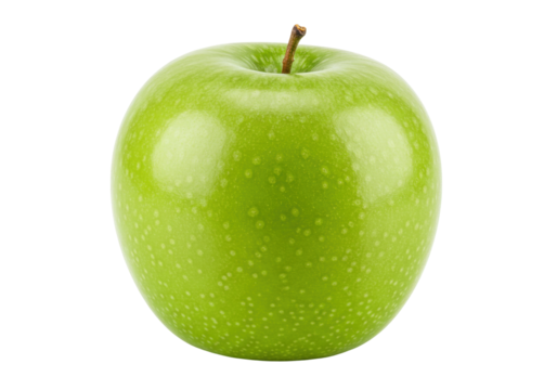 Fresh Granny Smith apple PNG illustration isolated on transparent background Green fruit with stem for healthy eating and cooking