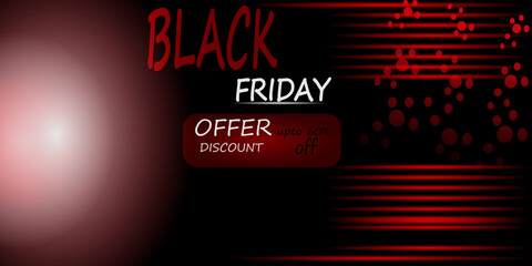 Black Friday Sale Banner with Red Gradient and Discount Offer Design, Black friday sale design template Text with decorative red bow. Vector illustration