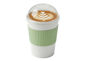 Latte art in a takeaway cup PNG illustration isolated on transparent background Coffee drink with heart design
