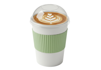Latte art in a takeaway cup PNG illustration isolated on transparent background Coffee drink with heart design