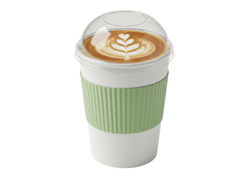 Latte art in a takeaway cup PNG illustration isolated on transparent background Coffee drink with heart design - Powered by Adobe