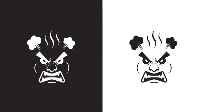Angry Demon Face Mascot Vector Logo with Steam Illustration