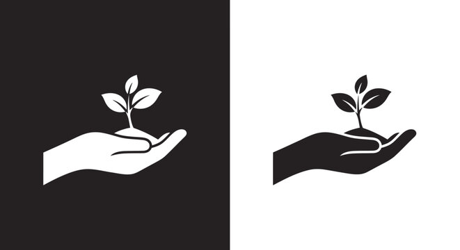 Minimalist Icon Set Vector of Hand Holding Plant Sprout for Growth and Nature Concepts - Powered by Adobe