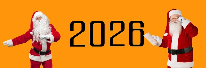 Christmas concept. Santa Claus holds gift box