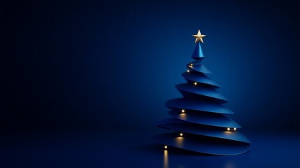 Elegant modern blue Christmas tree with golden star and warm lights, creating a festive and sophisticated holiday atmosphere for celebrations and design projects.