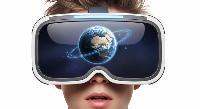 Set of playful illustrations for augmented reality and metaverse concepts. Hand drawn person wearing VR glasses with planet inside, AR arrow pointing to real object, digital twins, avatar creation. - Powered by Adobe