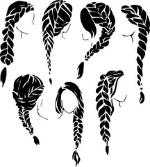 A Collection or set of Minimal Hair Braid Illustration in Clean Modern Style for Beauty and Fashion Themes