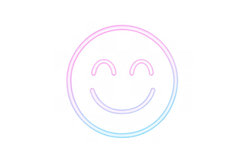 Neon smiley face glowing with happy expression. Modern glowing graphic icon representing happiness and positive message