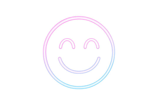 Neon smiley face glowing with happy expression. Modern glowing graphic icon representing happiness and positive message - Powered by Adobe