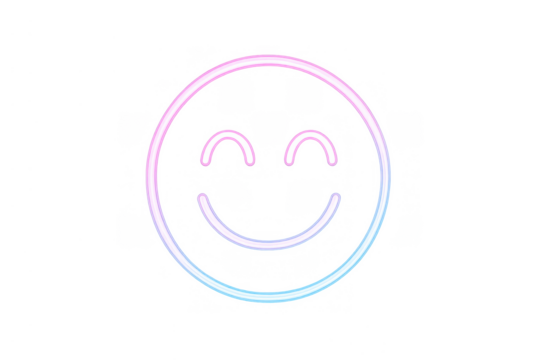 Neon smiley face glowing with happy expression. Modern glowing graphic icon representing happiness and positive message - Powered by Adobe