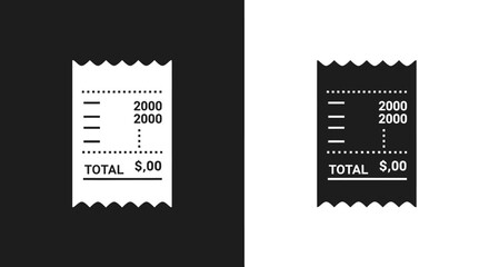 Black and White Store Receipt Icon Vector Illustration Set.