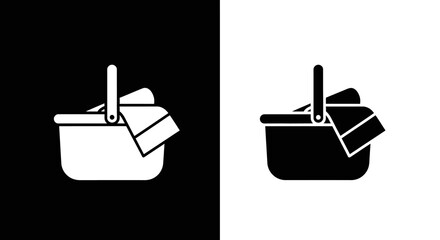 Minimalist Picnic Basket Glyph Vector Icon in Black and White