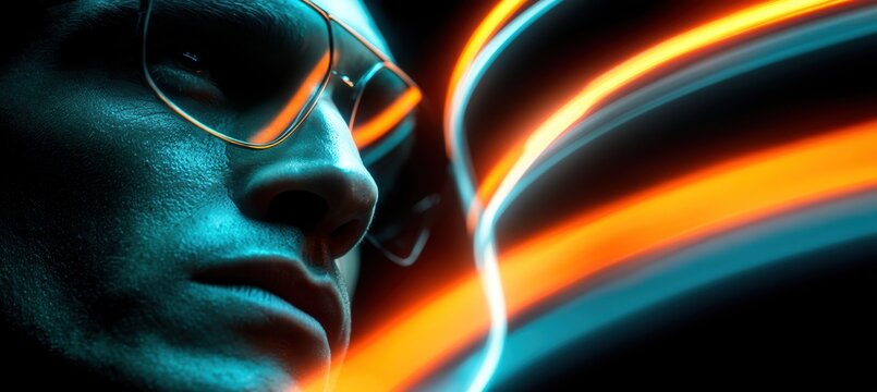 User in AR glasses at low angle with minimalist frame