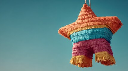 Seven-point star piñata in sky-blue background
