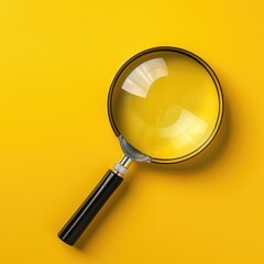An enlarged glass or magnifying glass on a bright yellow background.