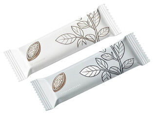 Two white snack bars with leaf design isolated on transparent background