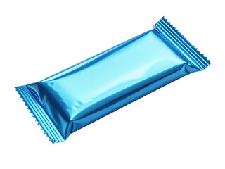 Shiny blue candy bar wrapper isolated on transparent background