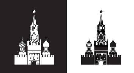 Icon Set Vector of Moscow Kremlin Tower in Minimalist Silhouette Style