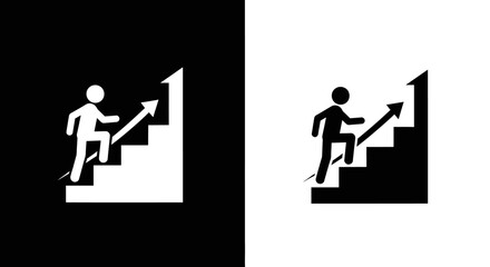 Business Growth Vector Icon with Person Climbing Stairs and Up Arrow Minimalist Design
